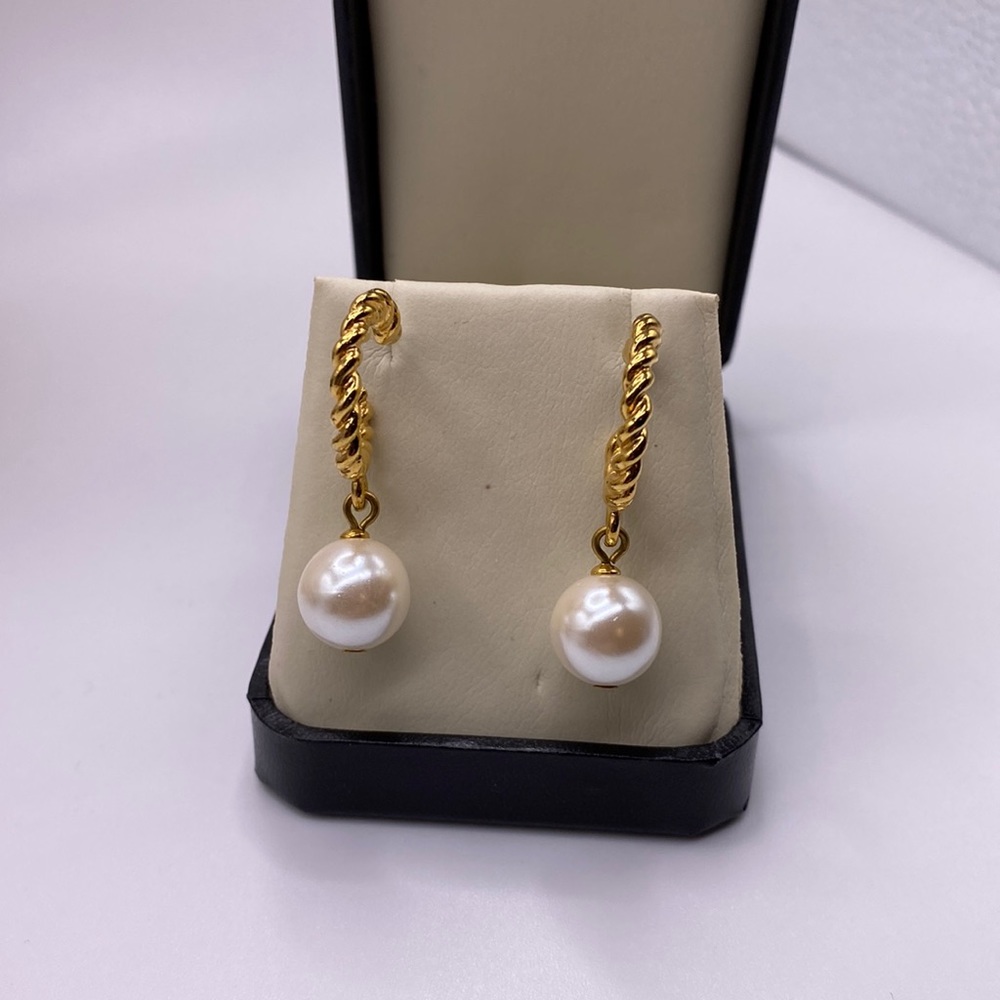 Gold tone and pearl pierced earrings
